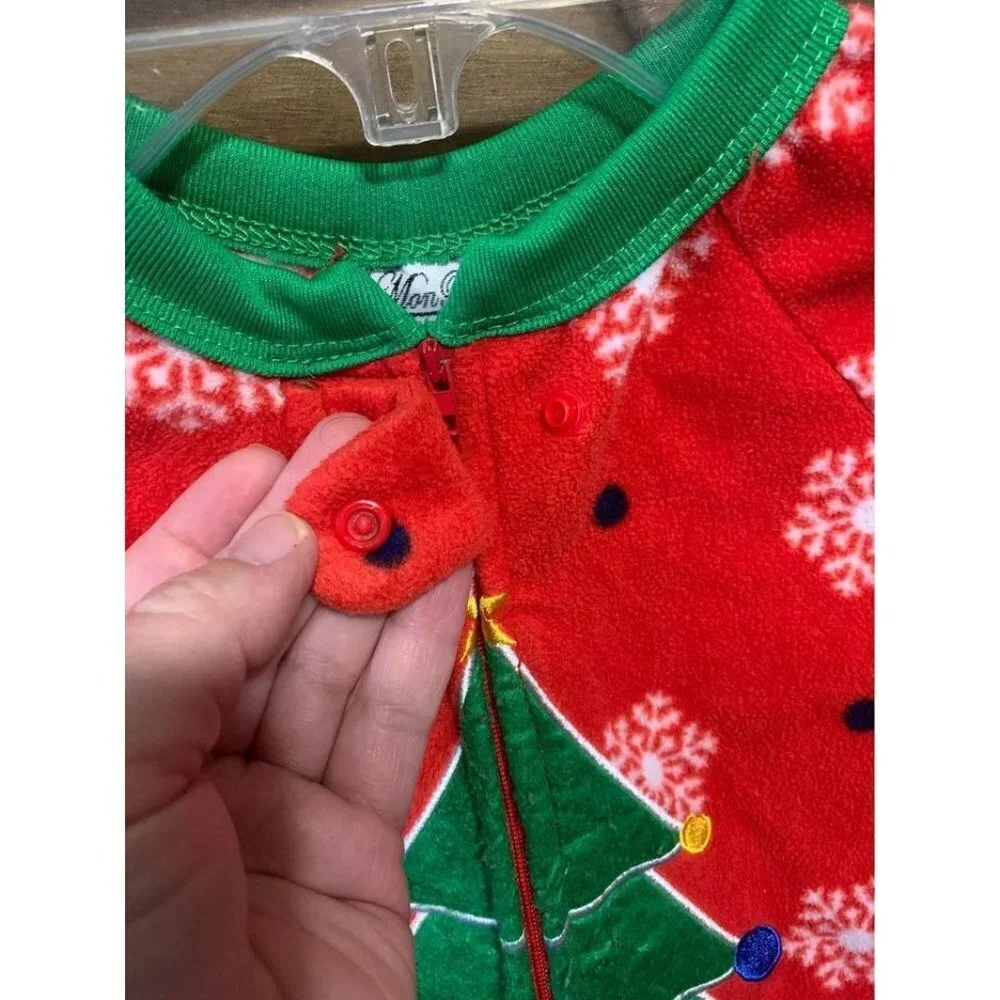 Vintage Mon Petit Fleece Christmas Pajamas Toddler Size 3T Red Green